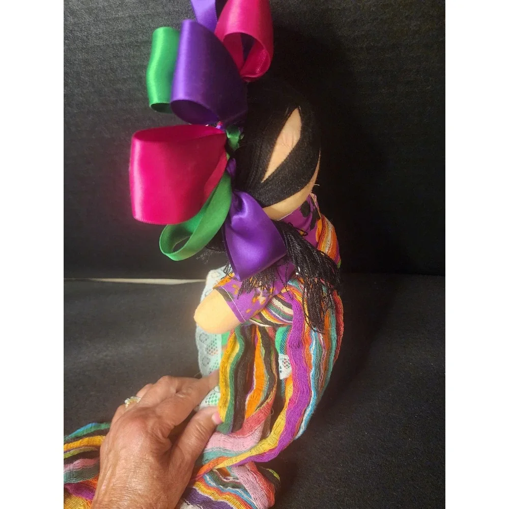 Mexican Maria Doll Handcrafted Rag Doll Colorful Ribbon Headdress 13